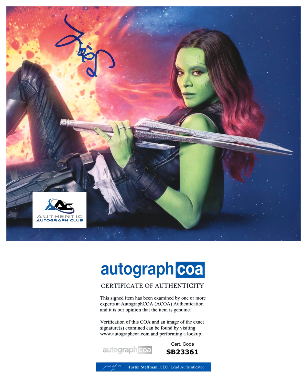 ZOE SALDANA AUTOGRAPH SIGNED 8x10 PHOTO GAMORA GUARDIANS OF THE GALAXY ACOA