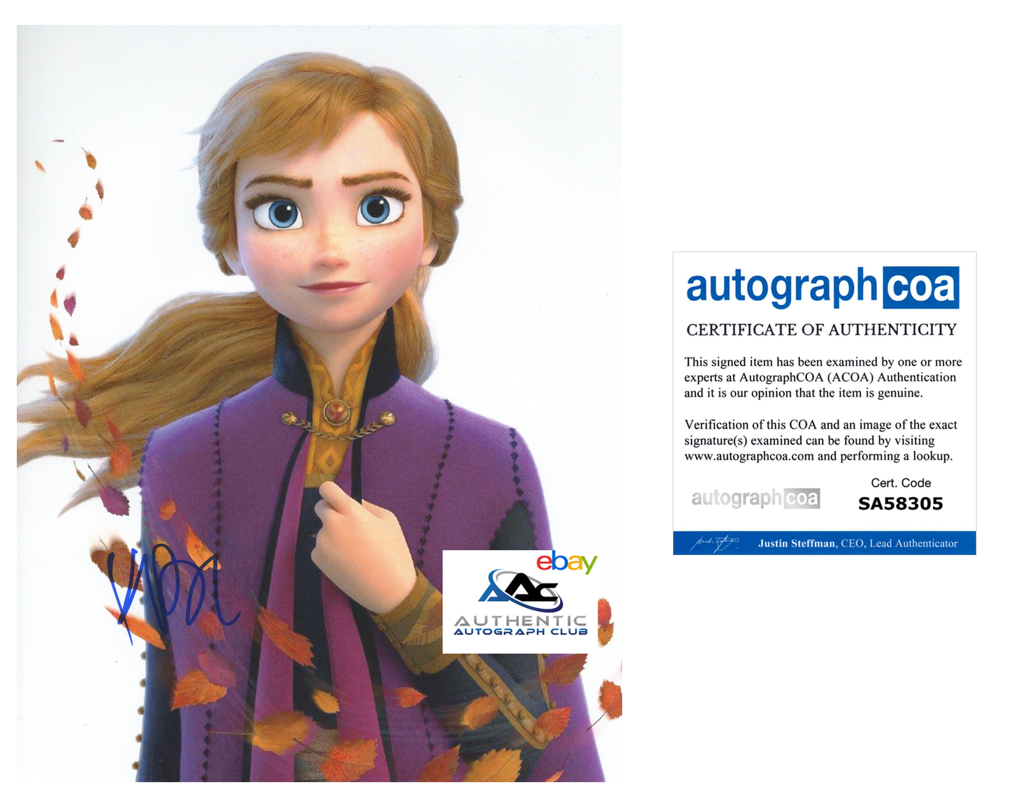 KRISTEN BELL AUTOGRAPH SIGNED 8X10 DISNEY FROZEN ANNA ACOA