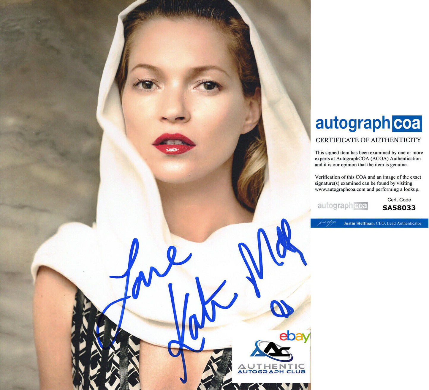 SUPERMODEL KATE MOSS AUTOGRAPH SIGNED 8X10 PHOTO ACOA