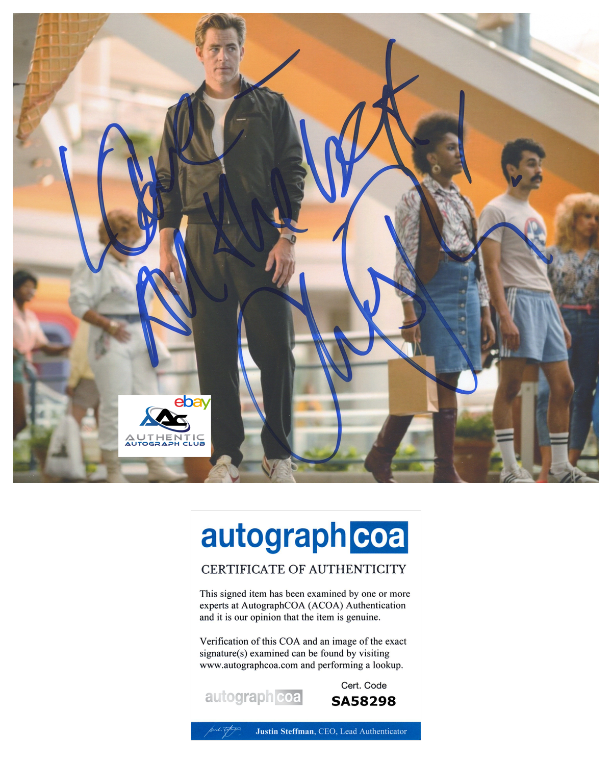 CHRIS PINE AUTOGRAPH SIGNED 8X10 ACOA