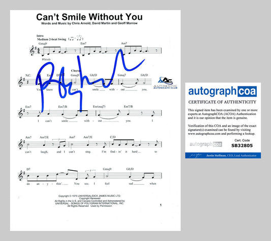 BARRY MANILOW AUTOGRAPH SIGNED SHEET MUSIC 8X10 CAN'T SMILE WITHOUT YOU ACOA