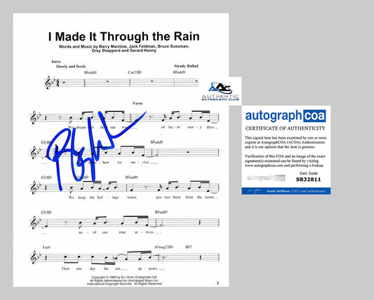 BARRY MANILOW AUTOGRAPH SIGNED SHEET MUSIC 8X10 I MADE IT THRU THE RAIN ACOA