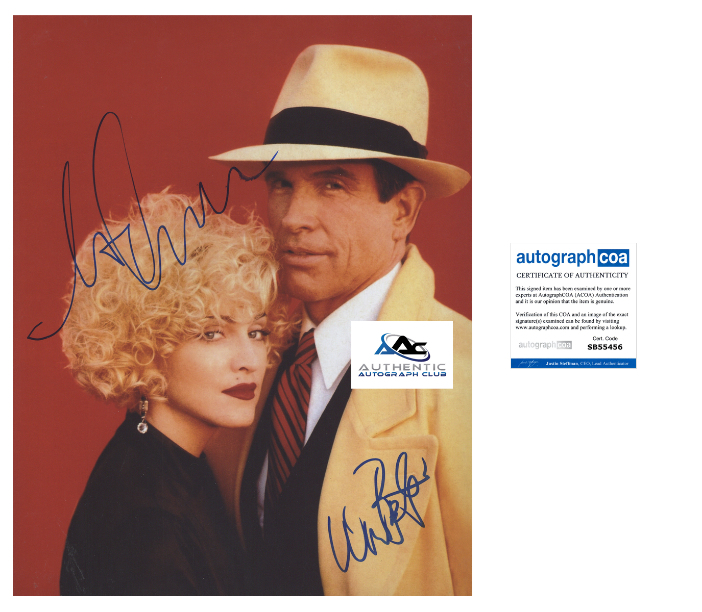 MADONNA AND WARREN BEATTY AUTOGRAPH SIGNED 11x14 PHOTO DICK TRACY ACOA