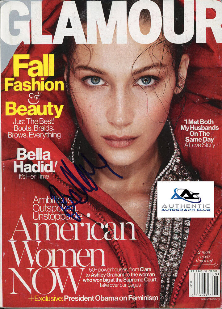 SUPERMODEL BELLA HADID AUTOGRAPH SIGNED GLAMOUR MAGAZINE COA