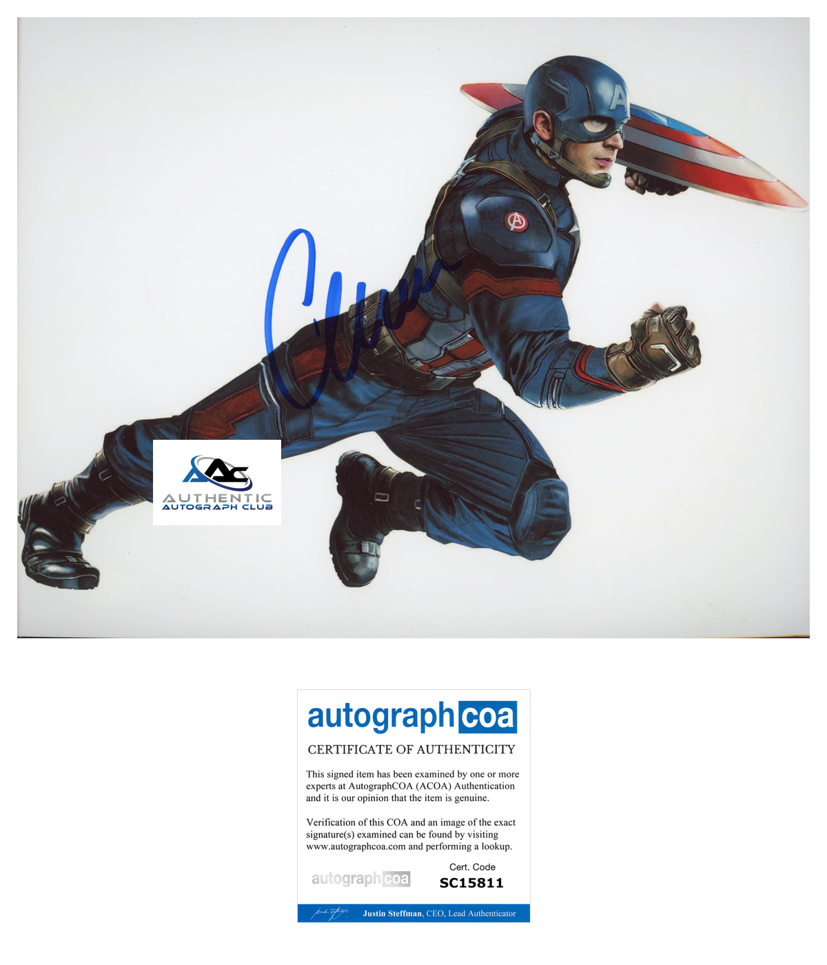 CHRIS EVANS AUTOGRAPH SIGNED 8x10 PHOTO CAPTAIN AMERICA MARVEL ACOA