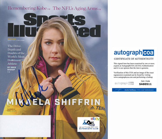 MIKAELA SHIFFRIN AUTOGRAPH SIGNED SPORTS ILLUSTRATED MAGAZINE GOLD MEDAL ACOA