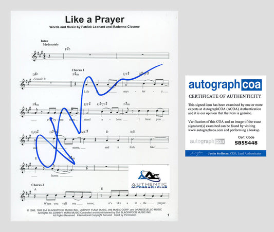 MADONNA AUTOGRAPH SIGNED LIKE A PRAYER SHEET MUSIC ACOA