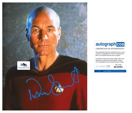 PATRICK STEWART AUTOGRAPH SIGNED 8x10 PHOTO STAR TREK CAPTAN PICARD ACOA