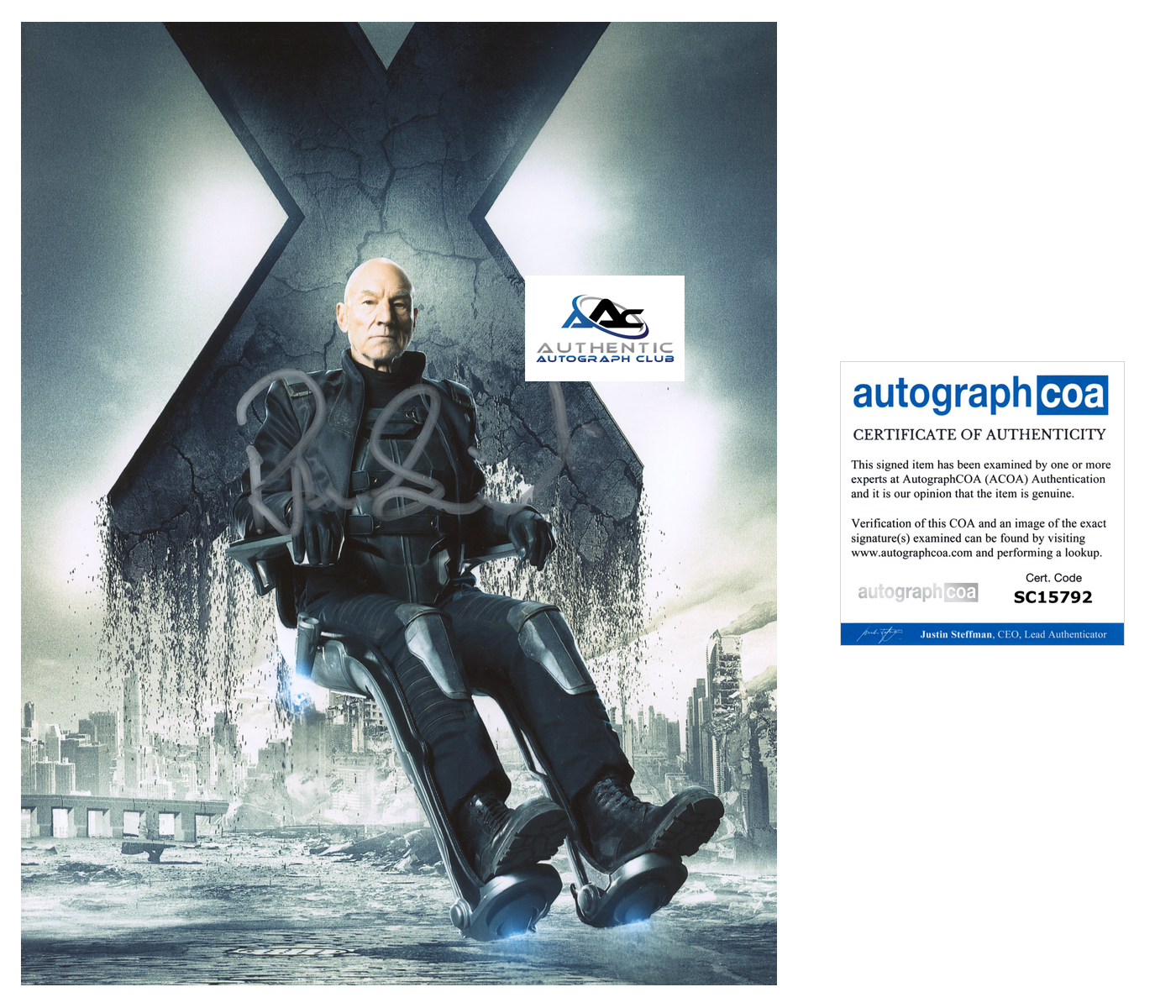 PATRICK STEWART AUTOGRAPH SIGNED 8x10 PHOTO PROFESSOR X ACOA