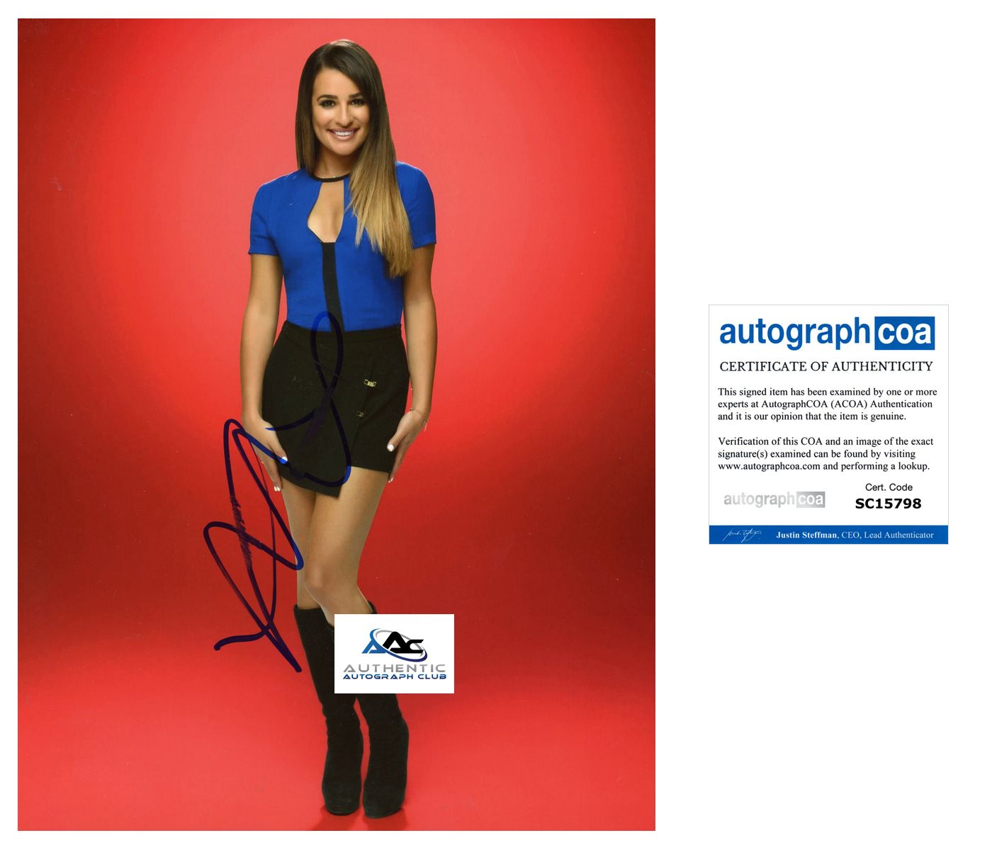 LEA MICHELE AUTOGRAPH SIGNED 8x10 PHOTO GLEE RACHEL BERRY ACOA