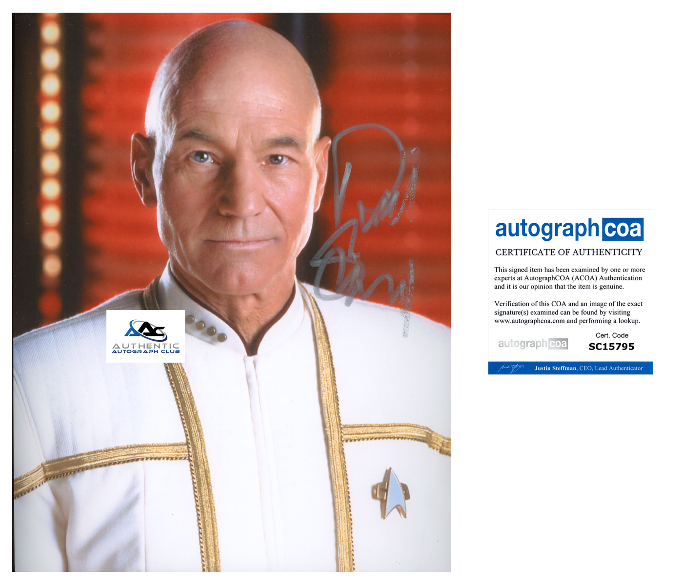 PATRICK STEWART AUTOGRAPH SIGNED 8x10 PHOTO STAR TREK CAPTAN PICARD ACOA