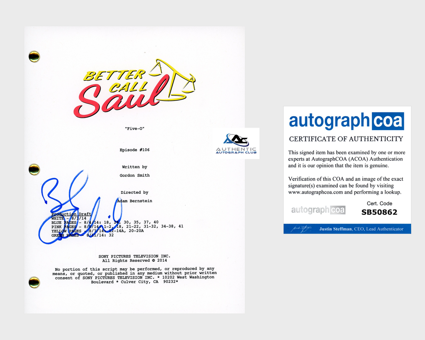 BOB ODENKIRK AUTOGRAPH SIGNED BETTER CALL SAUL FULL SCRIPT ACOA