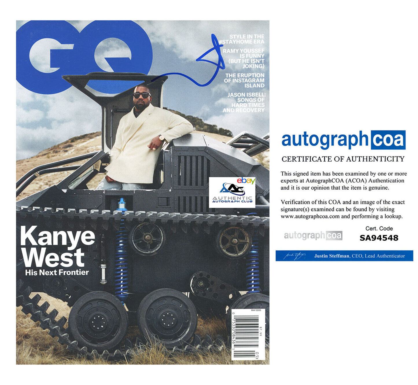 KANYE WEST AUTOGRAPH SIGNED GQ MAGAZINE ACOA COA