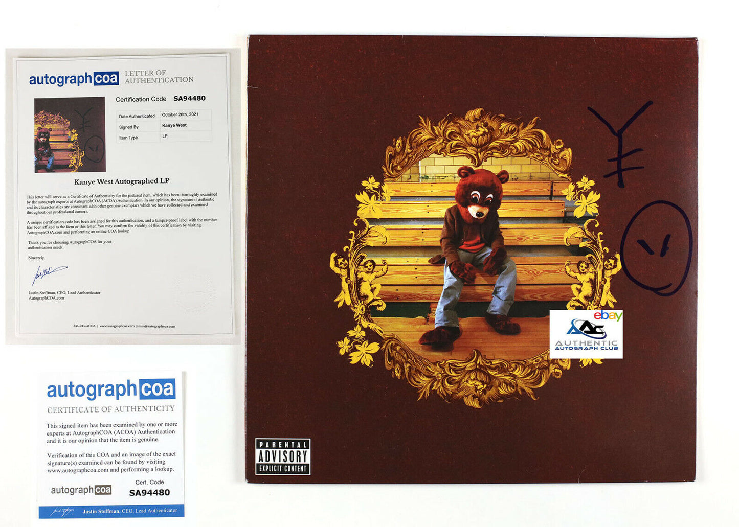 RARE NEW YE GRAPH KANYE WEST AUTOGRAPH SIGNED COLLEGE DROPOUT  VINYL ACOA