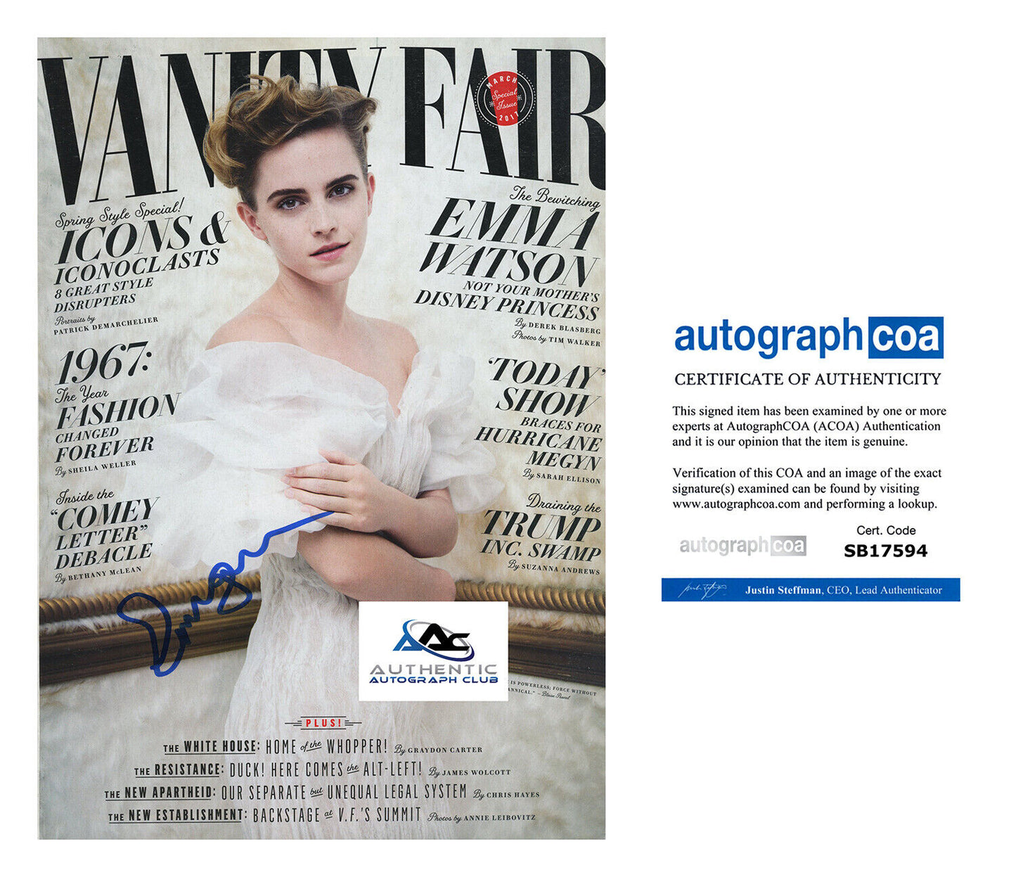 EMMA WATSON AUTOGRAPH SIGNED VANITY FAIR MAGAZINE ACOA