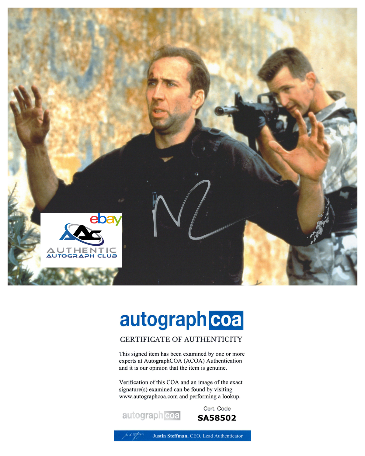 NICOLAS CAGE AUTOGRAPH SIGNED 8x10 PHOTO THE ROCK ACOA