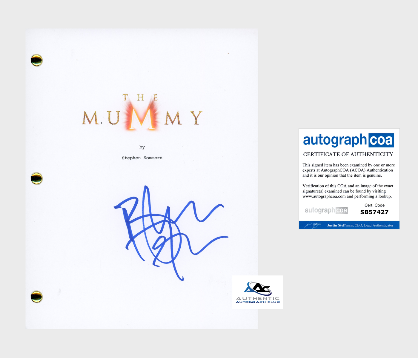 BRENDAN FRASER AUTOGRAPH SIGNED THE MUMMY FULL SCRIPT ACOA