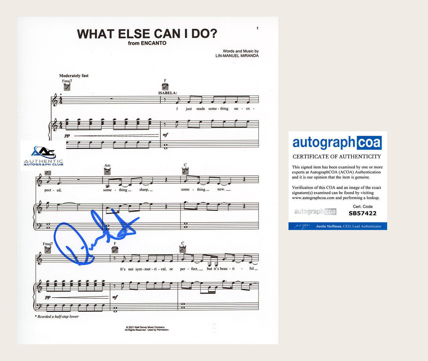 DIANE GUERRERO AUTOGRAPH SIGNED WHAT ELSE CAN I DO? ENCANTO SHEET MUSIC ACOA