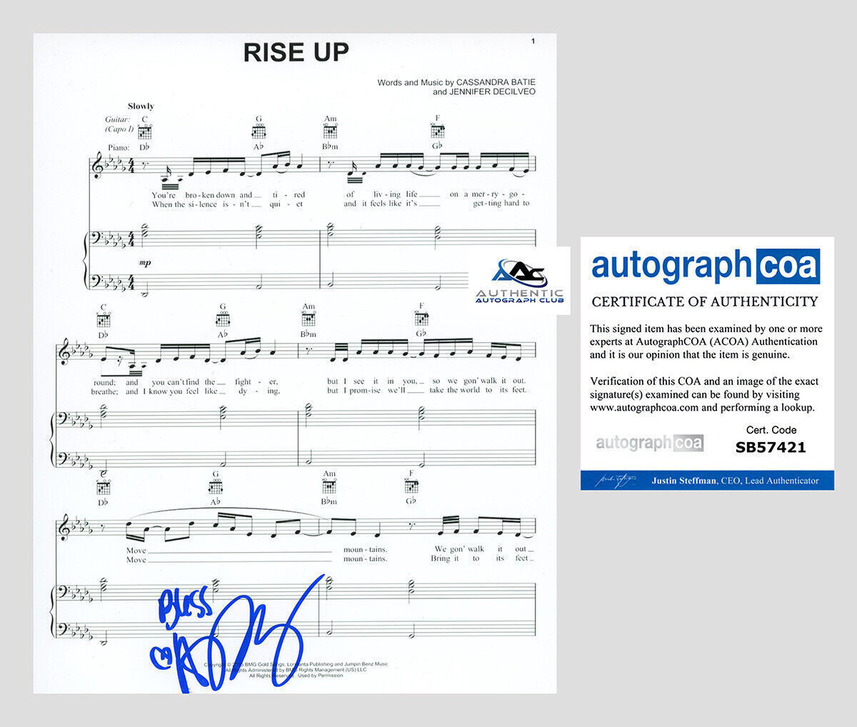 SINGER ANDRA DAY AUTOGRAPH SIGNED SHEET MUSIC ACOA