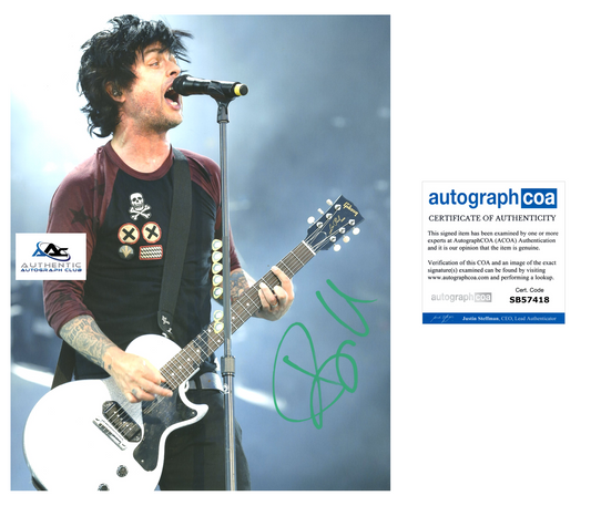 BILLIE JOE ARMSTRONG AUTOGRAPH SIGNED 8x10 PHOTO GREEN DAY ACOA