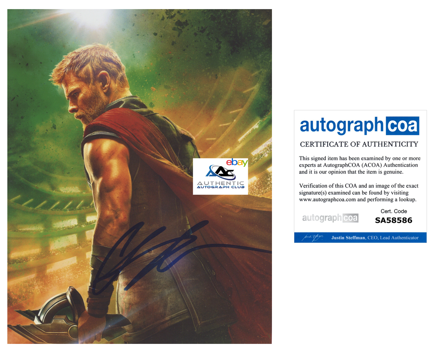 CHRIS HEMSWORTH AUTOGRAPH SIGNED 8x10 PHOTO THOR RAGNAROK ACOA