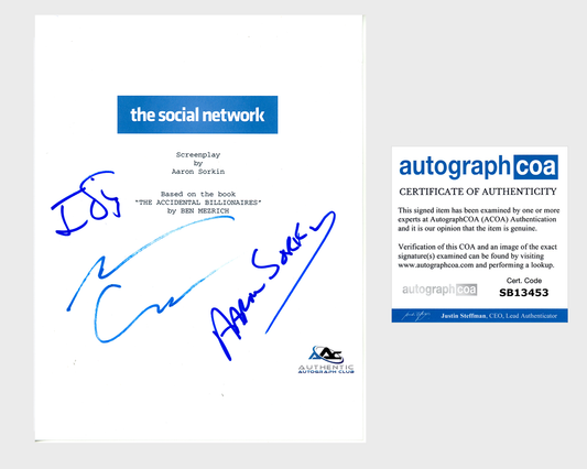 RARE ANREW GARFIELD, JESSE EISENBERG AUTOGRAPH SIGNED THE SOCIAL NETWORK SCRIPT