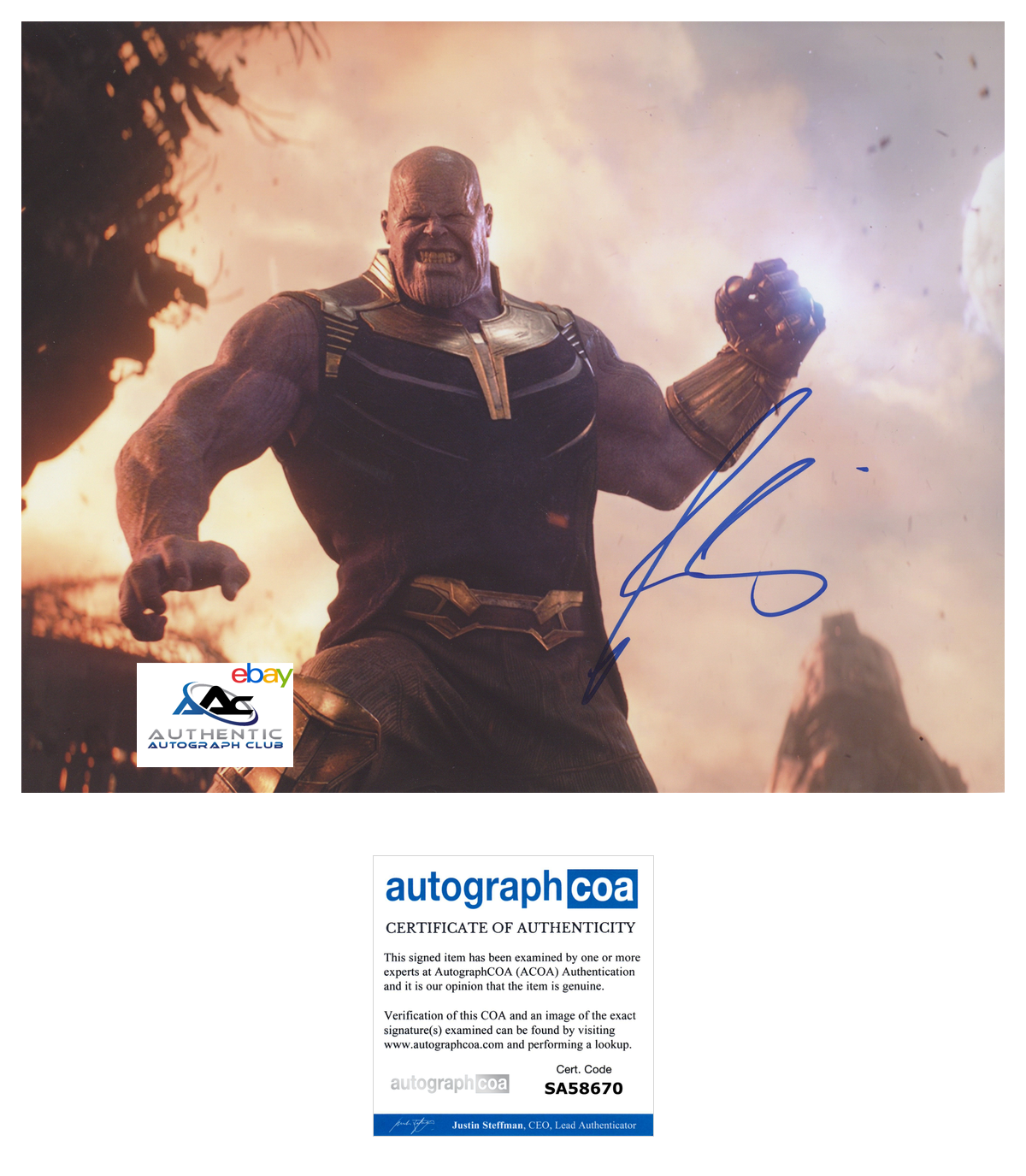 JOSH BROLIN AUTOGRAPH SIGNED 11x14 PHOTO THANOS AVENGERS INFINITY WAR ACOA