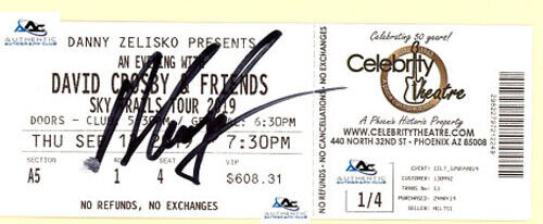 DAVID CROSBY AUTOGRAPH SIGNED CONCERT TICKET CROSBY STILLS NASH COA