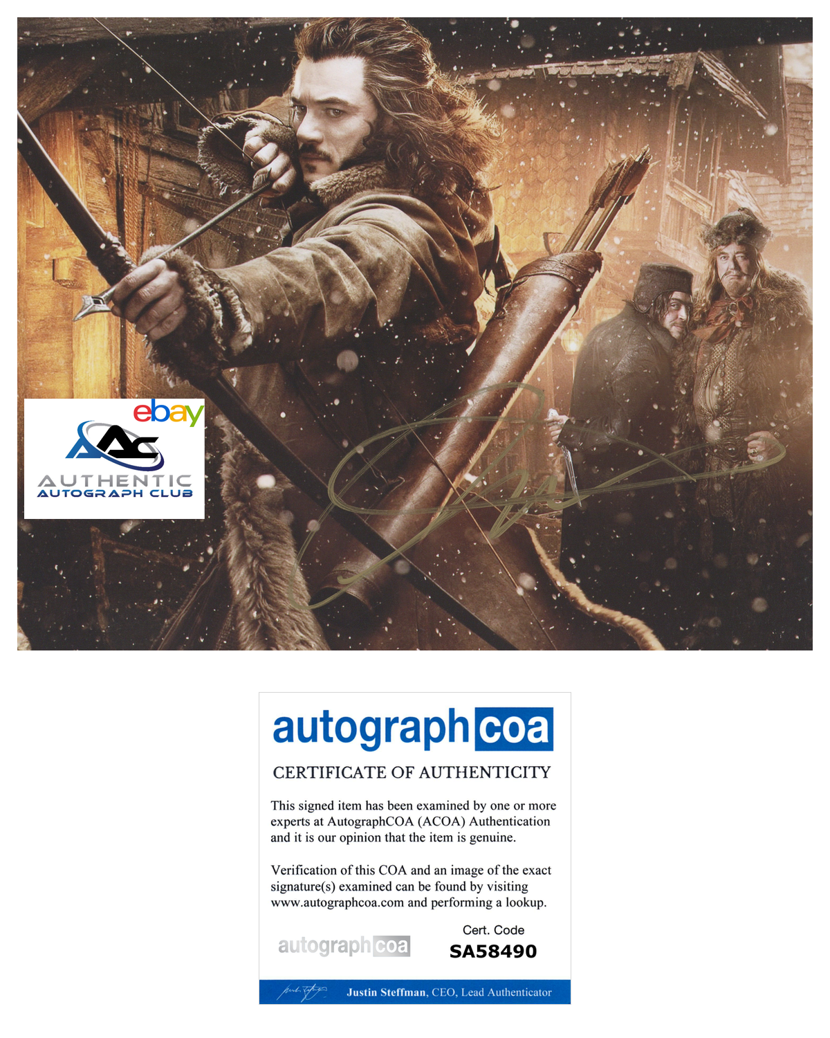 LUKE EVANS AUTOGRAPH SIGNED 8x10 PHOTO THE HOBBIT BARD ACOA