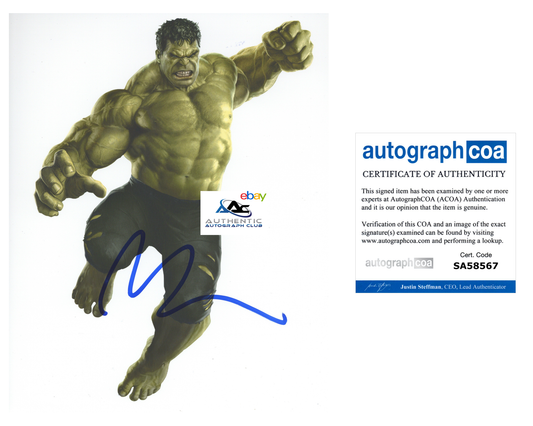 MARK RUFFALO AUTOGRAPH SIGNED 8x10 PHOTO THOR AVENGERS HULK BRUCE BANNER ACOA