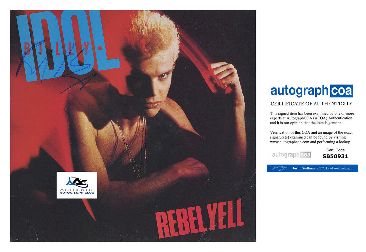 BILLY IDOL AUTOGRAPH SIGNED REBEL YELL ALBUM VINYL LP RECORD ACOA