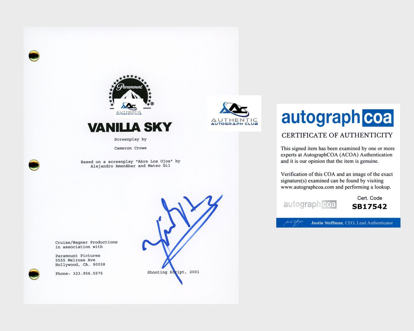 PENELOPE CRUZ AUTOGRAPH SIGNED VANILLA SKY SCRIPT ACOA