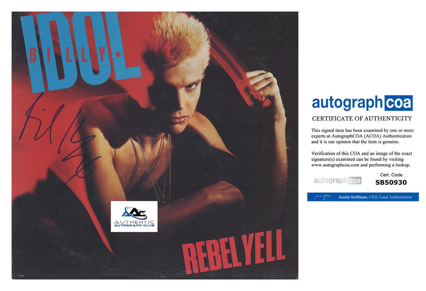 BILLY IDOL AUTOGRAPH SIGNED REBEL YELL ALBUM VINYL LP RECORD ACOA