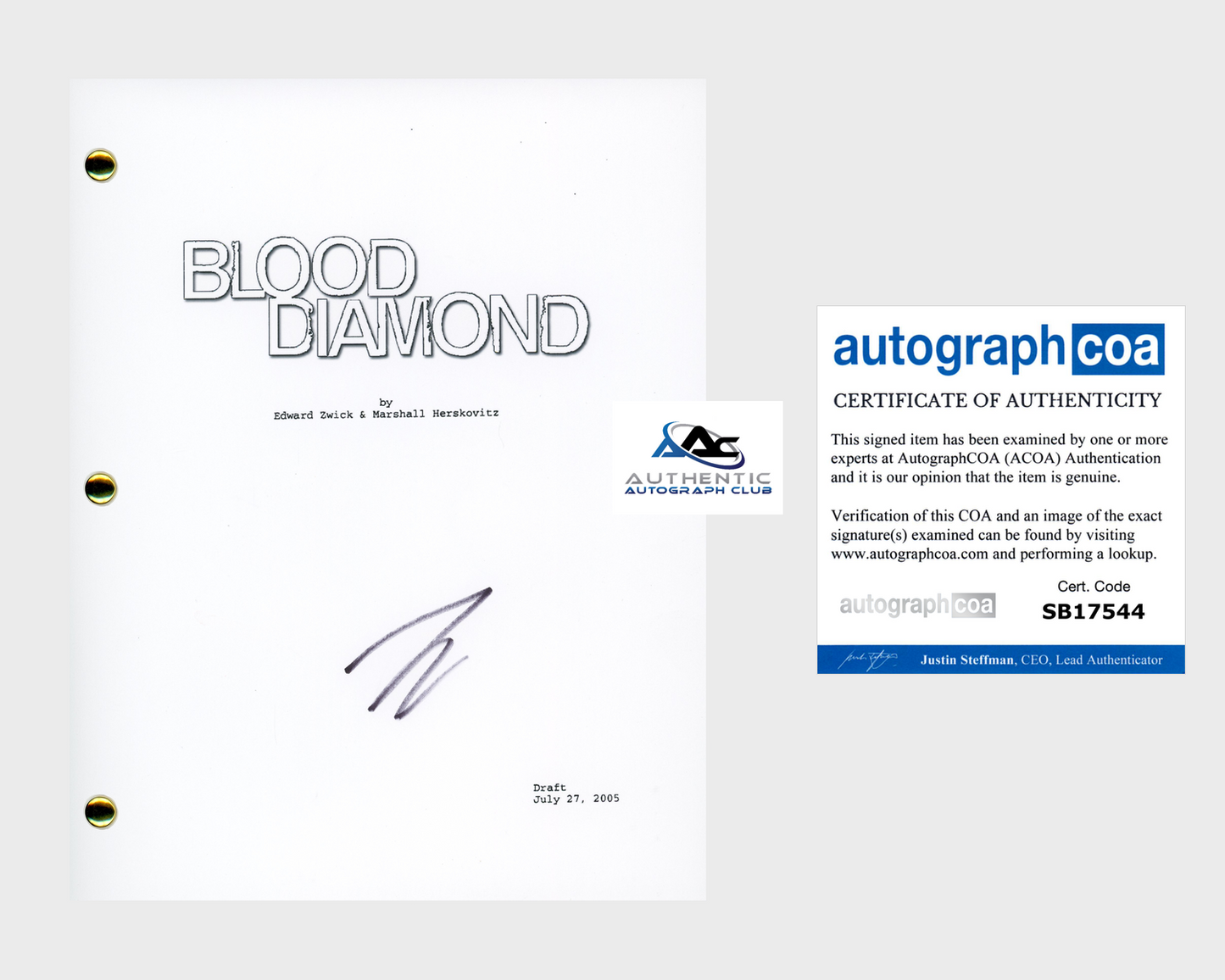 LEONARDO DICAPRIO AUTOGRAPH SIGNED BLOOD DIAMOND SCRIPT ACOA