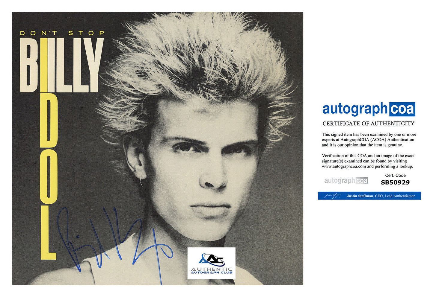 BILLY IDOL AUTOGRAPH SIGNED DON'T STOP ALBUM VINYL LP RECORD ACOA