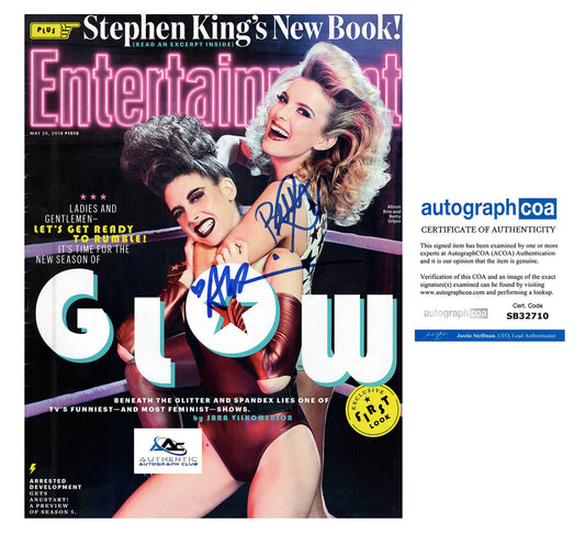 BETTY GILPIN AND ALISON BRIE AUTOGRAPH SIGNED EW MAGAZINE GLOW ACOA