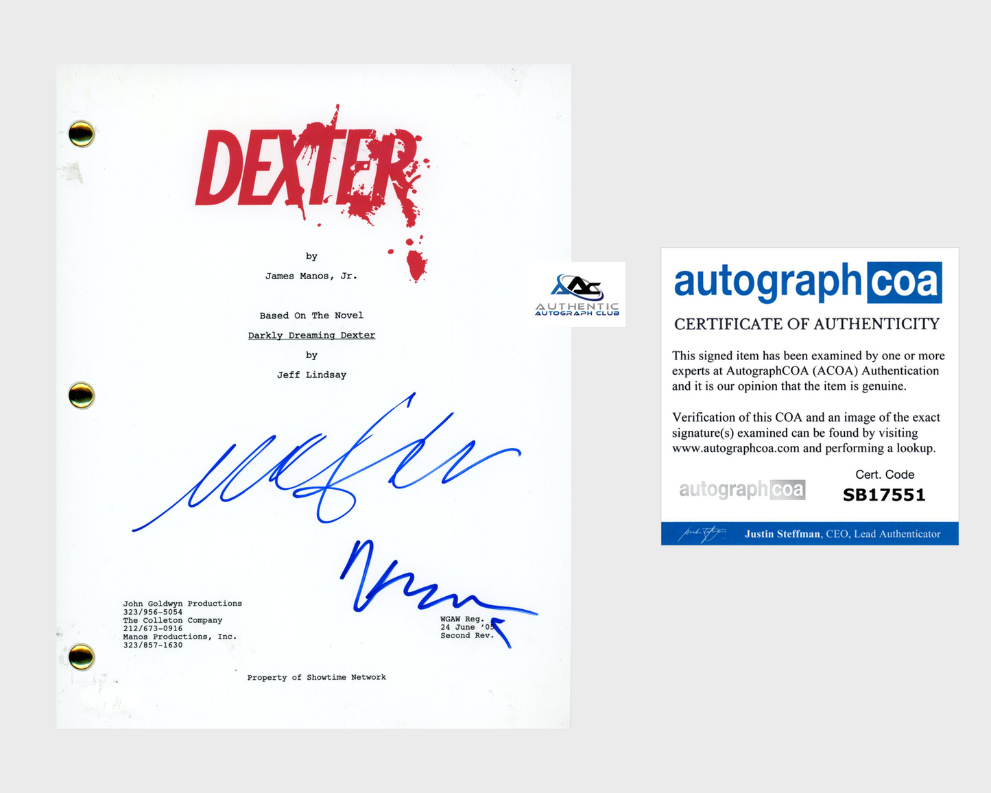 MICHAEL C HALL AND MICHAEL CYRIL CREIGHTON AUTOGRAPH SIGNED DEXTER SCRIPT ACOA