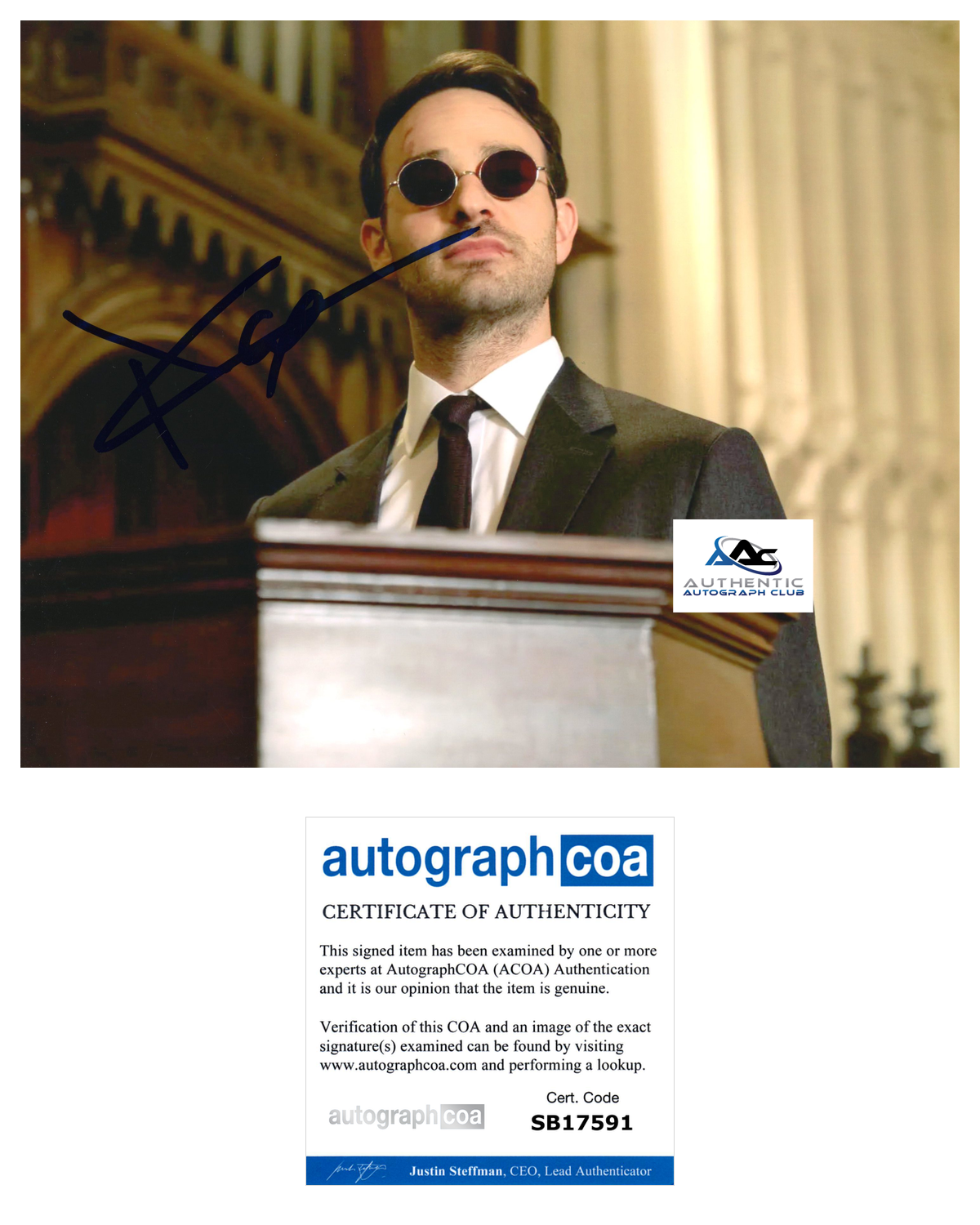 CHARLIE COX AUTOGRAPH SIGNED 8X10 PHOTO DAREDEVIL MATT MURDOCK ACOA