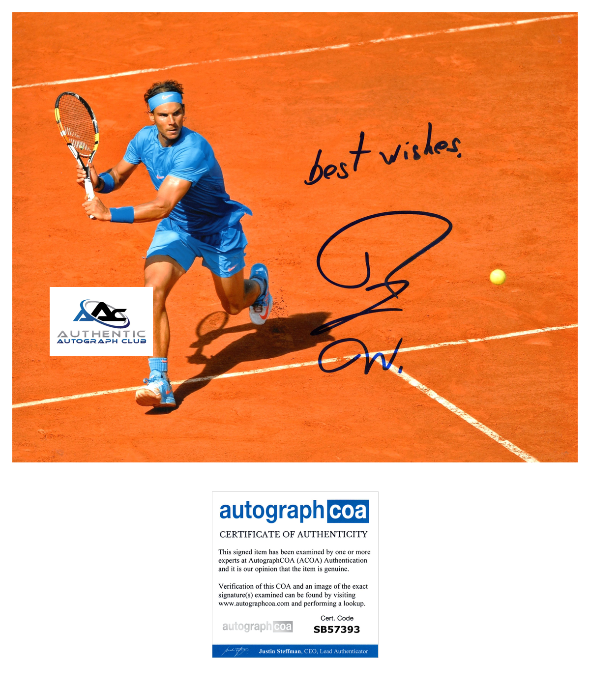 RAFAEL NADAL AUTOGRAPH SIGNED 8x10 PHOTO TENNIS US OPEN FRENCH OPEN ACOA