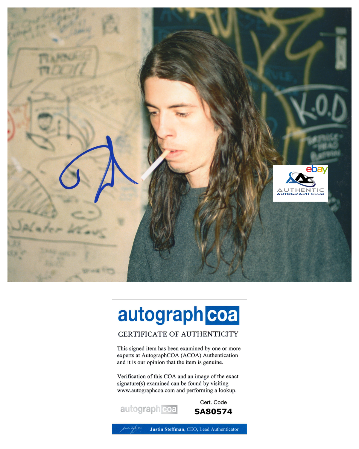 DAVE GROHL AUTOGRAPH SIGNED 8X10 PHOTO NIRVANA FOO FIGHTERS ACOA