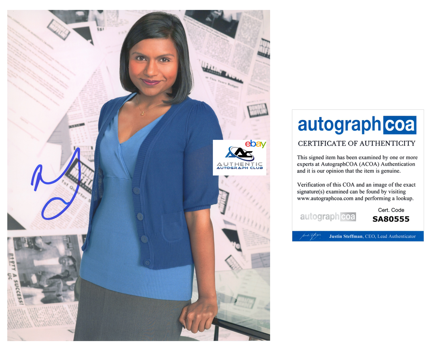 MINDY KALING AUTOGRAPH SIGNED 8X10 PHOTO THE MINDY PROJECT THE OFFICE ACOA