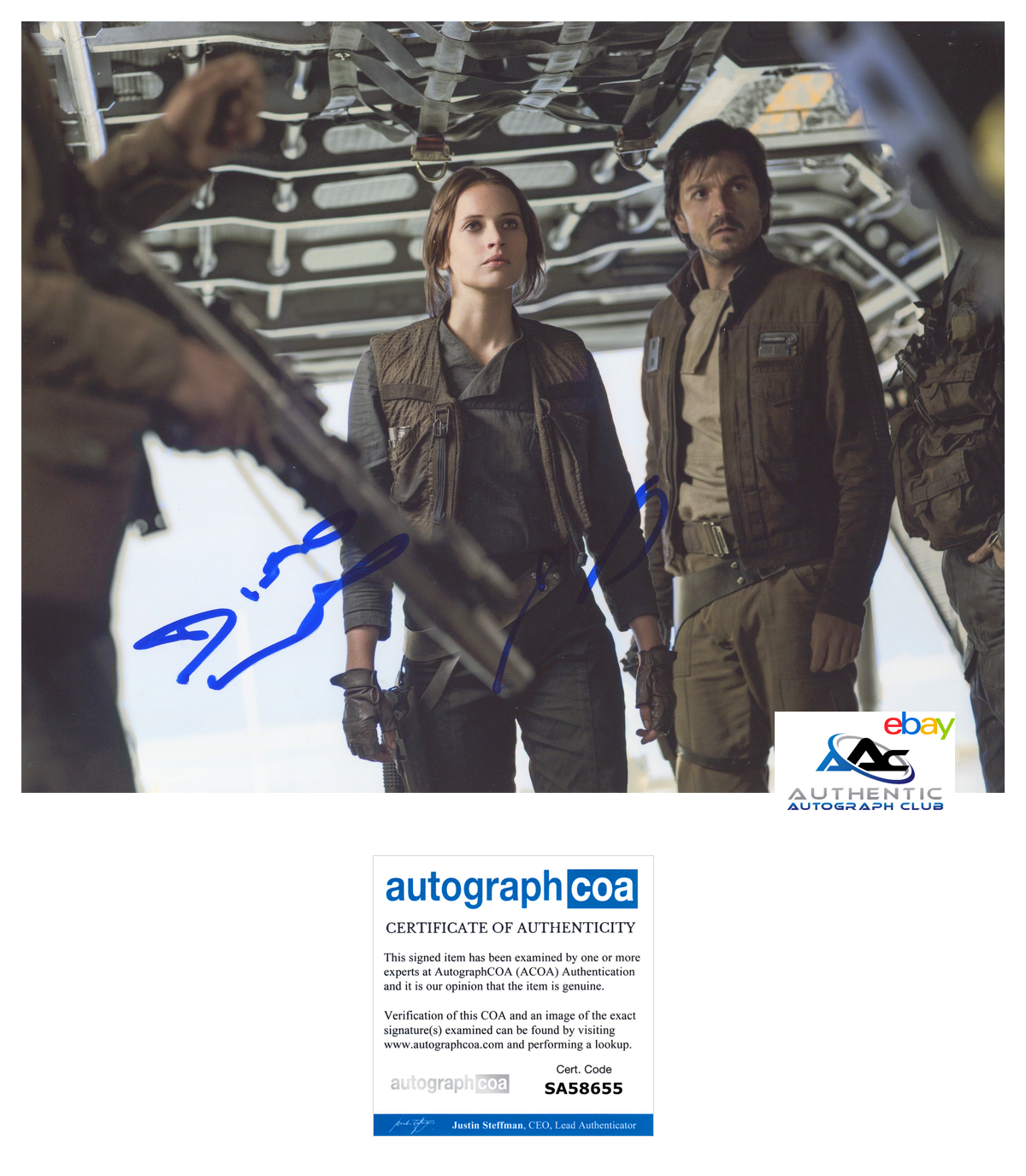 FELICITY JONES DIEGO LUNA AUTOGRAPH SIGNED 11X14 PHOTO STAR WARS ROGUE ONE ACOA