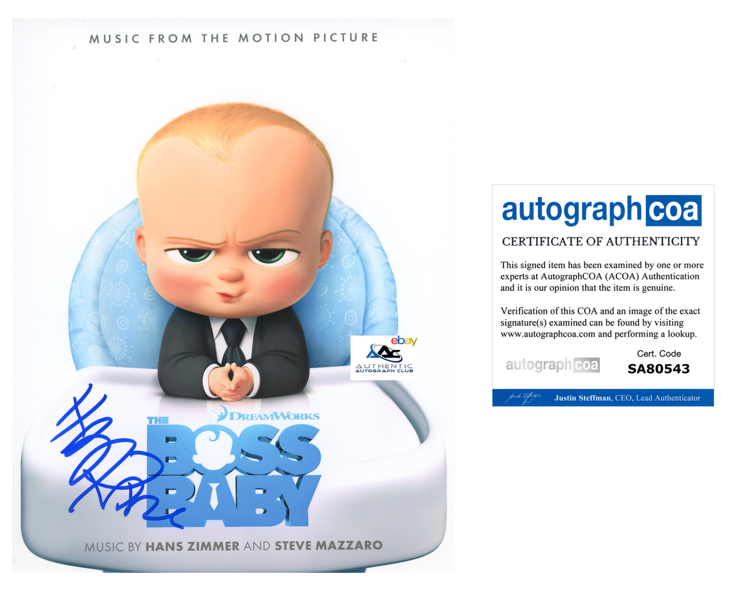 COMPOSER HANS ZIMMER AUTOGRAPH SIGNED 8x10 PHOTO BOSS BABY ACOA