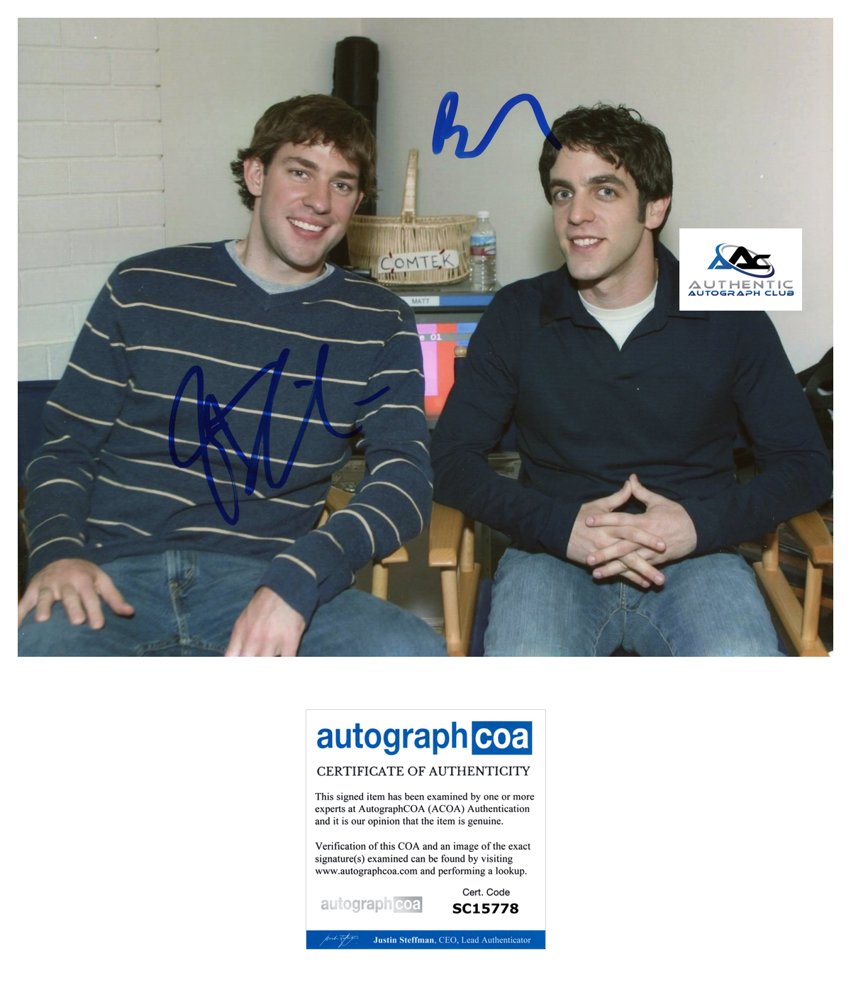 JOHN KRASINSKI BJ NOVAK AUTOGRAPH SIGNED 8x10 PHOTO THE OFFICE  JIM HALPERT ACOA