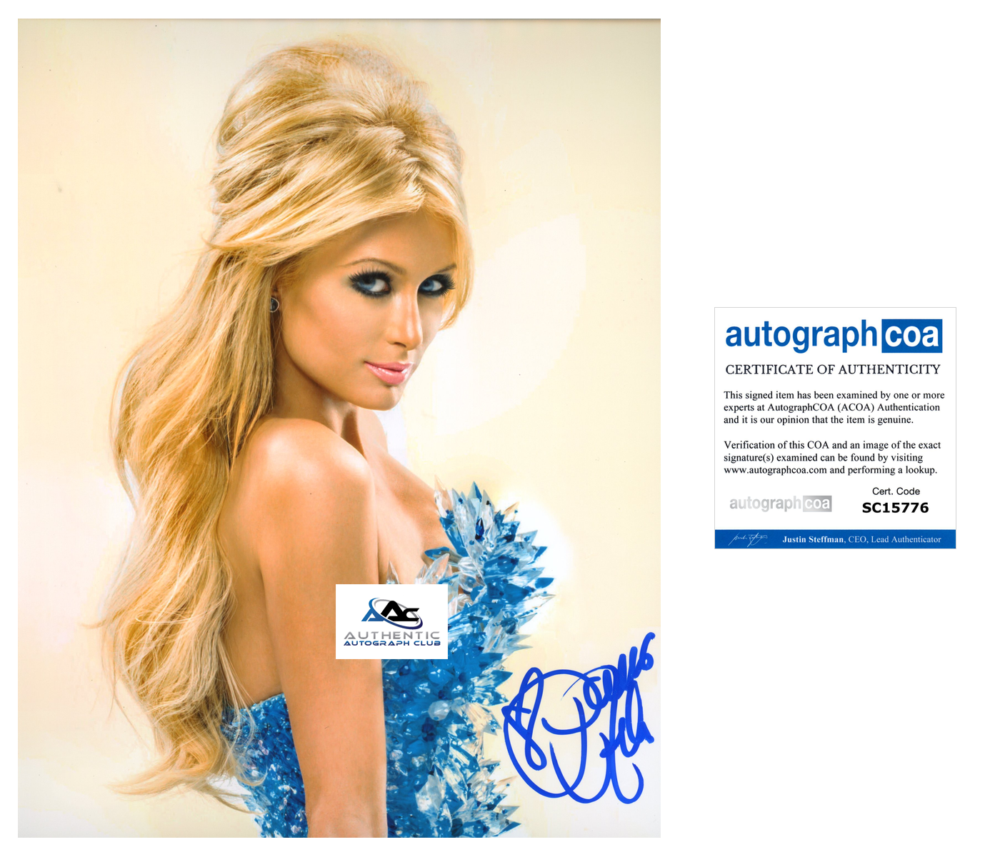 PARIS HILTON AUTOGRAPH SIGNED 8x10 PHOTO ACOA