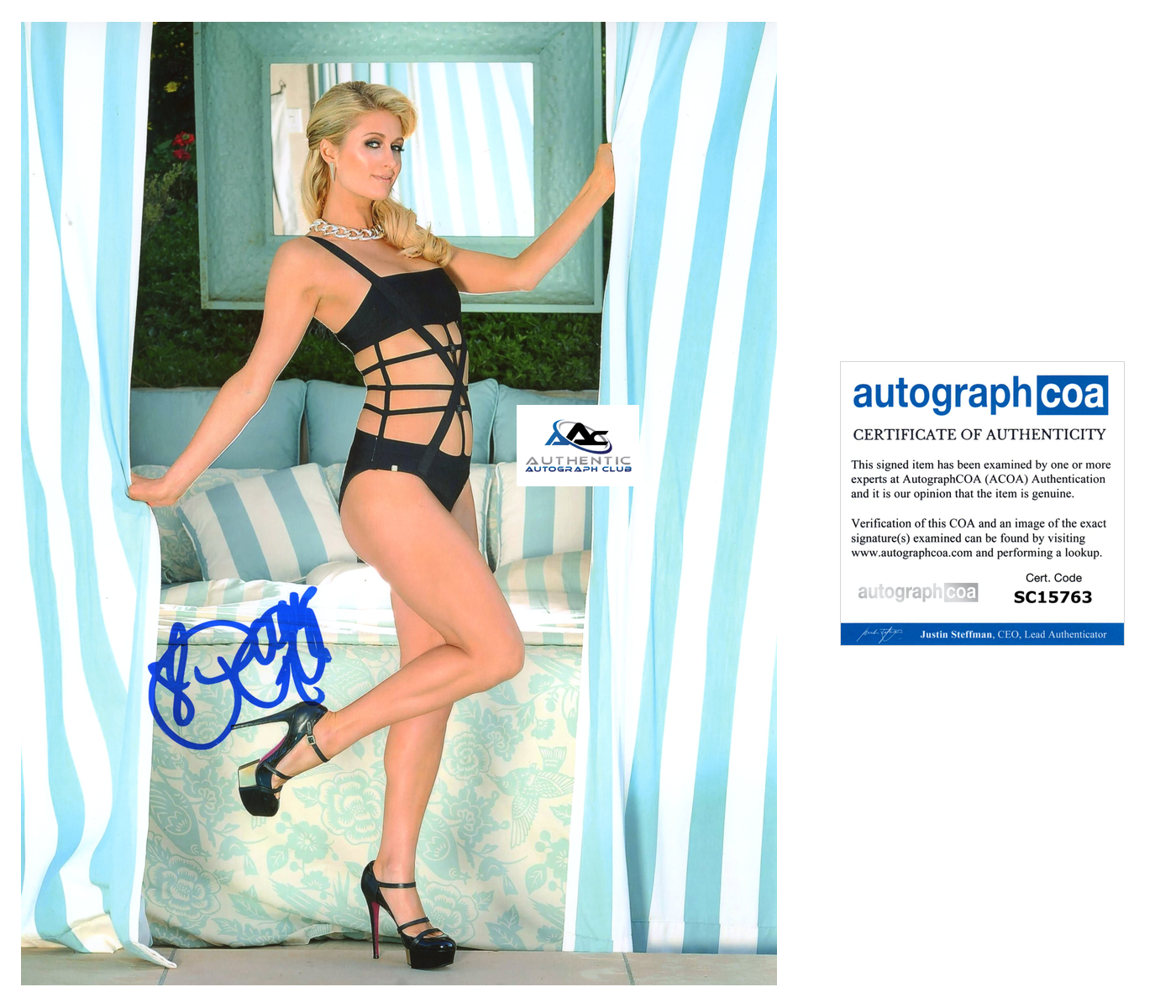 PARIS HILTON AUTOGRAPH SIGNED 8x10 PHOTO ACOA