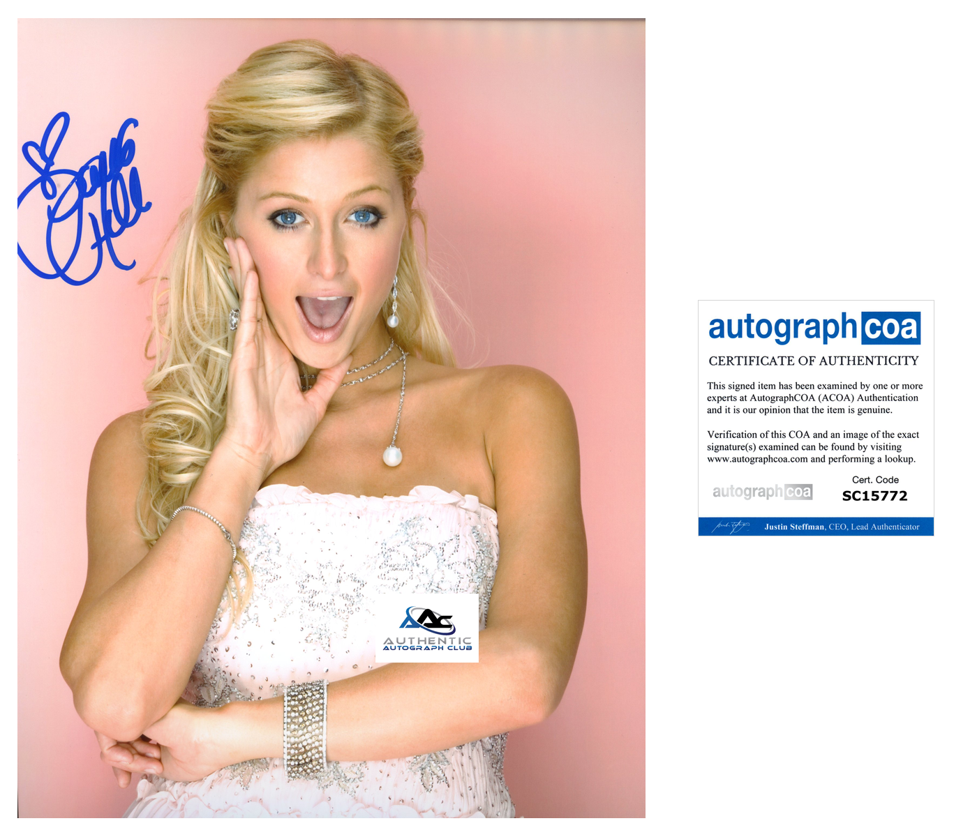 PARIS HILTON AUTOGRAPH SIGNED 8x10 PHOTO ACOA