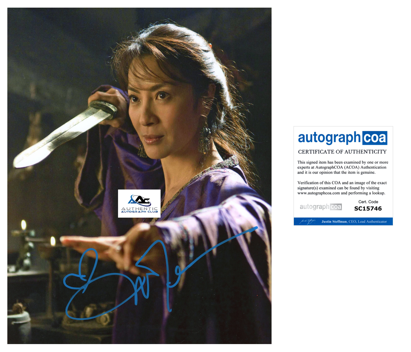 MICHELLE YEOH AUTOGRAPH SIGNED 8X10 PHOTO CROUCHING TIGER HIDDEN DRAGON ACOA