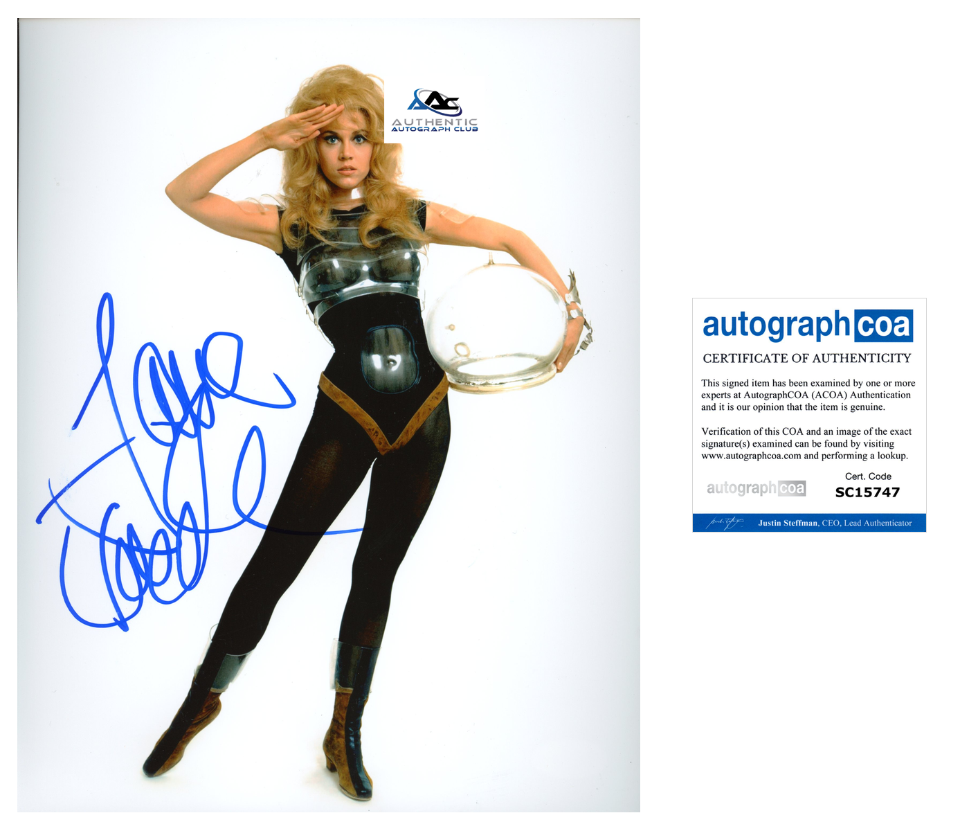 JANE FONDA AUTOGRAPH SIGNED 8X10 PHOTO BARBARELLA ACOA