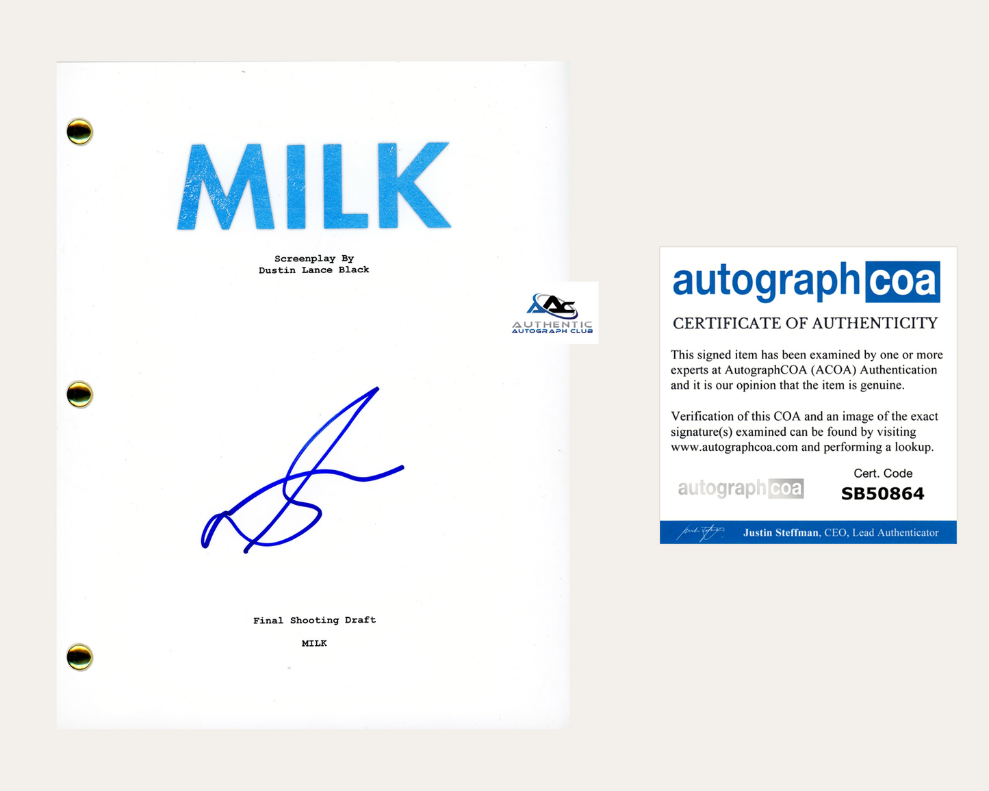 SEAN PENN AUTOGRAPH SIGNED MILK FULL SCRIPT ACOA